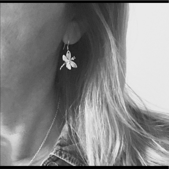 NWOT Silver Dragonfly Crystal Earrings - Picture 4 of 4